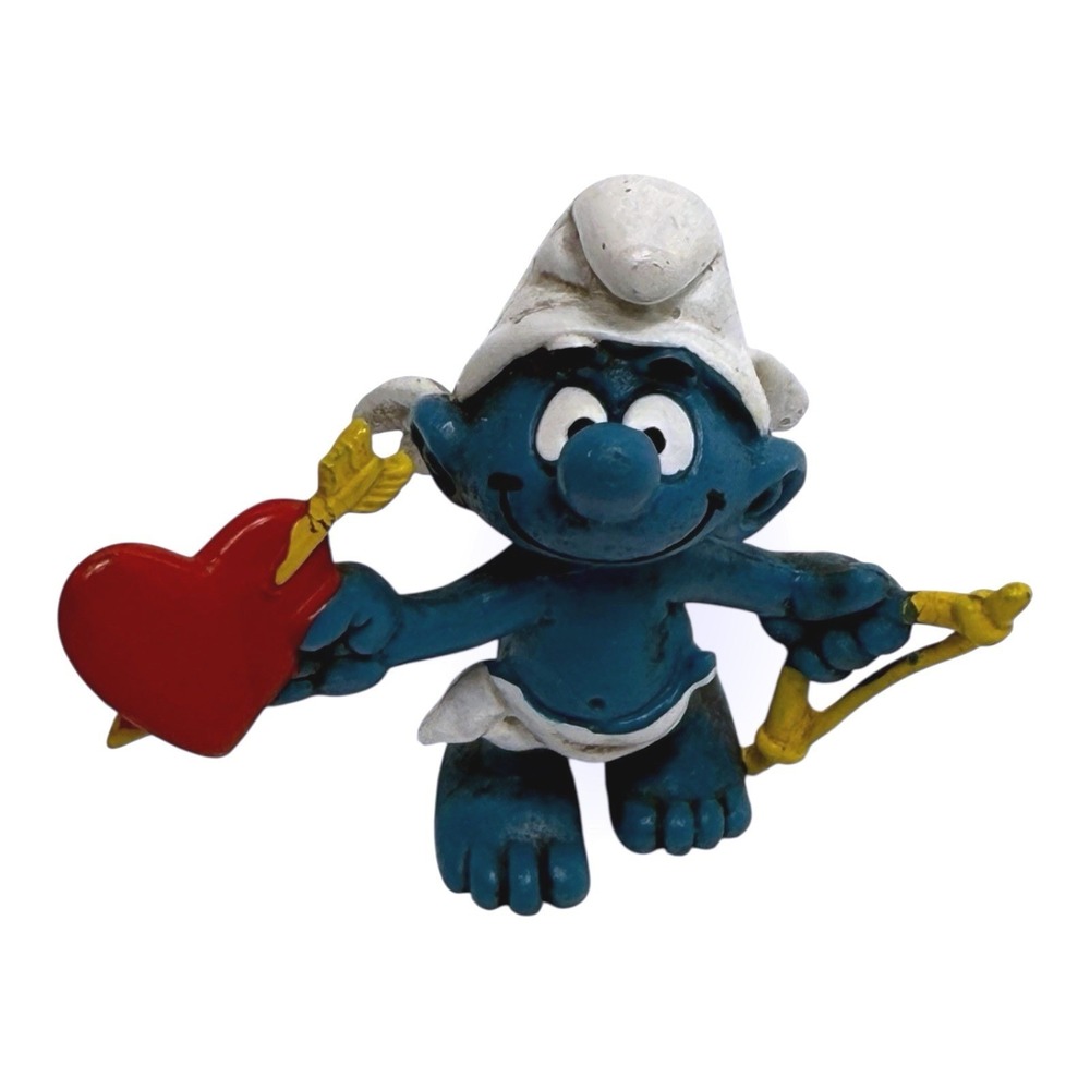 Schleich Cupid Smurf 1981 Heart Valentine Figure PVC Peyo Bow Arrow Portugal